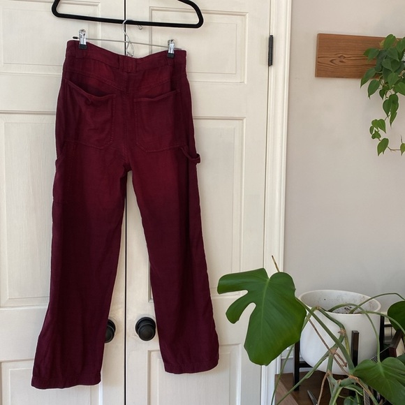 Free People Stay Awhile Carpenter Pants Mulberry Size 4 Purple Maroon Wide Leg - Picture 13 of 15